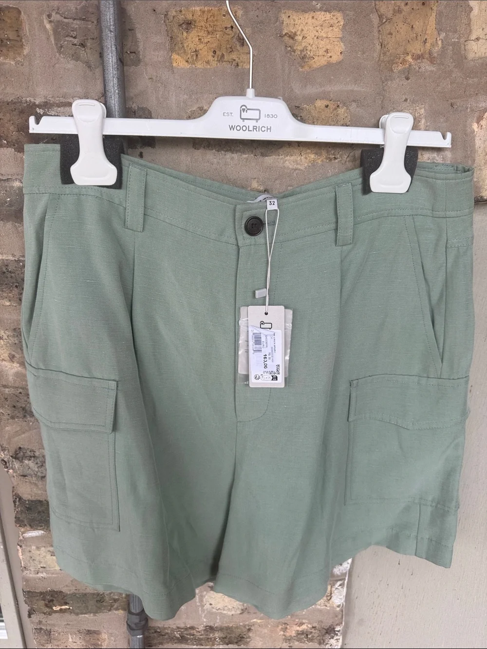 Woolrich Light Sage Green Utility Cargo Shorts